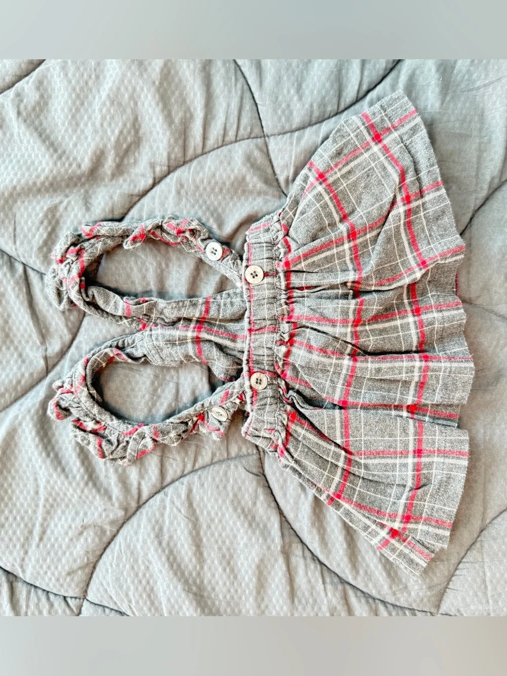 Girls Gray& Red Plaid Ruffle Suspender Skirt - 6 months-68 cm - good condition